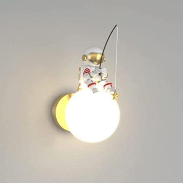 Imagem de Luminária de parede de lua e astronauta para quarto infantil, 5W, LED com dimerização, luminária de parede de lua 3D, preta, para meninos, quarto infantil, abajur de cabeceira