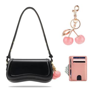 Imagem de Zengmei Bolsa de ombro, bolsa de designer, bolsa de sela para mulheres e meninas, 02-02-sela preta + cereja rosa + suporte de cartão RFID rosa, 02-02-sela preta + cereja rosa + suporte de cartão RFID