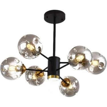 Imagem de Lustre moderno de galhos, lustre de vidro com LED, luz de teto, vidro cinza âmbar, casa de fazenda, luz industrial pendente para cozinha, sala de jantar, sala de estar, restaurante, preto +