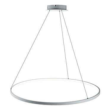 Imagem de Luminária pendente LED circular em anel, lustre moderno de acrílico e metal com altura ajustável para sala de estar, quarto, mesa de jantar, branco + branco frio - 100 cm, 63 W