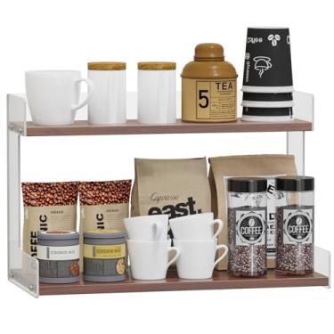 Imagem de Porta-canecas, organizador de mesa de café, prateleira de acrílico de 2 camadas para acessórios de cafeteria, prateleira de balcão multifuncional, saquinhos de chá, suporte de armazenamento de