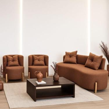 Imagem de Conjunto 2 Poltronas + Sofá Curvo Orgânico Luna Boucle Terracota Pés d