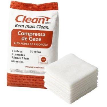 Imagem de Compressa de gaze nao esteril 13 fios 7,5x7,5 pacote 800 marca clean