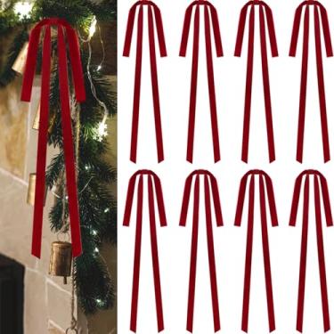 Imagem de 8 peças de laços de veludo de Natal, 61 x 30 cm grande laço de guirlanda de Natal artesanato rústico laços de veludo para decoração de casa de Natal casamento (vermelho, largura de 2,5 cm)