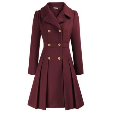 Imagem de Trench Coat GRACE KARIN feminino trespassado vinho tinto