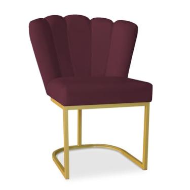 Imagem de Cadeira Pétala Estofada Veludo - Base Dourada Moderna para Sala de Jantar e Escritório (Base Metal, Bordô)