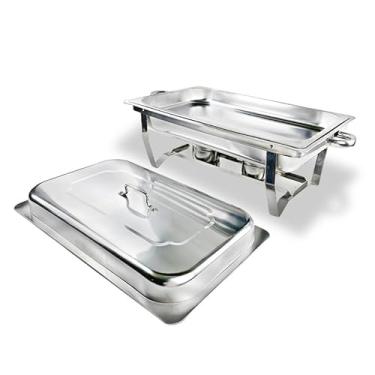 Imagem de Rechaud Inox 9 Litros 1/2 Panela com 2 Cubas para Banho Maria, Buffet, Festas e Marmita Térmica - Chafing Dish, Recipiente Inox e Aquecedor de Alimentos(1 grau)