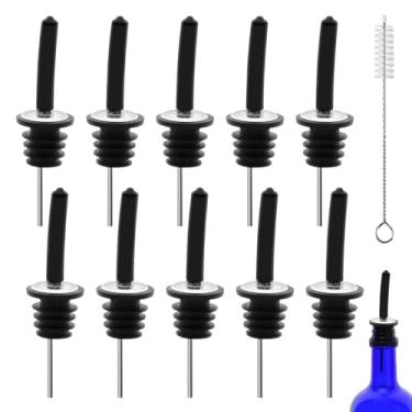 Imagem de 10 dosadores de garrafa e 10 peças de bico de borracha alongado para garrafas, despejadores de garrafas de licor para álcool, azeite de oliva, despejadores de bebidas com tampas de poeira