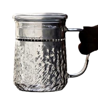 Imagem de URGDWEKJY Copo de vidro simples xícara de chá crescente, copo de vidro resistente ao calor, xícara de chá de escritório com tampa e alça, xícara de chá, xícara de café, copo de suco copo de água de