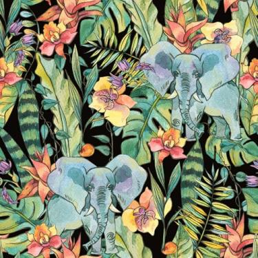 Imagem de VaryStyle Papel de parede selva descasque e cole papel de parede floral de elefante tropical folha de palmeira preto/verde papel de contato animal selvagem para gavetas de armários vinil impermeável
