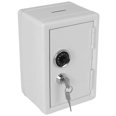 Imagem de Cofre pequeno para crianças com cadeado de metal, mini caixa de dinheiro rosa com trava para casa, dinheiro, joias (branco)