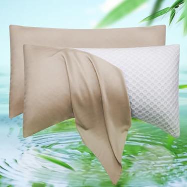 Imagem de Conjunto de 2 fronhas curvadas refrescantes tamanho Queen - Rayon derivado de bambu lateral sleeper fronha - Fronha respirável fresca e sedosa macia para cabelos e pele com sono quente 50 x 76