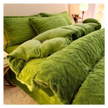 Imagem de Conjunto de capa de edredom fofo - conjunto de capa de edredom queen tufado - extremamente macio inverno espesso quente lã de leite cama de quarto sem fronha (verde 180 x 200 cm)