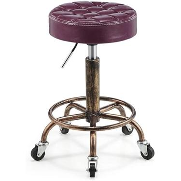 Imagem de WYUYIWH Banqueta redonda de rolamento, cadeira redonda com rodinhas de altura ajustável, banco giratório giratório ajustável para casamento