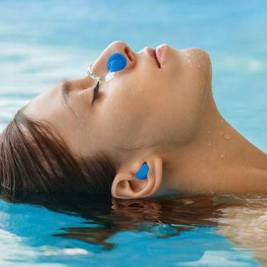 Imagem de Kit Protetor Auricular Tampão Ouvido Clip Nasal Natação Piscina Mar Me