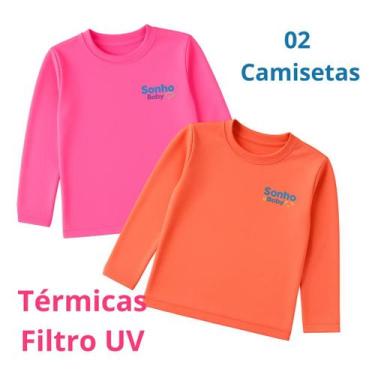 Imagem de Kit 02 Camisetas Térmicas Bebê Unissex - Sonho e Baby, Rosa com laranj