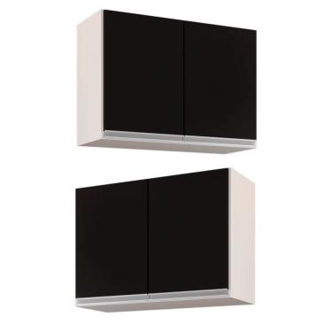 Imagem de Kit 2 Armários Aéreo de Cozinha Lavanderia 02 Portas Eva Branco e Preto 80 cm - D'Rossi