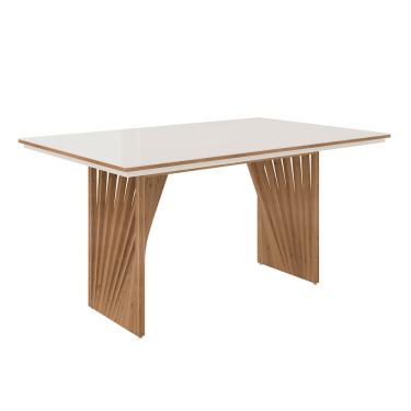 Imagem de Mesa de Jantar Anny 160x90 Cm Off White Com Base de Madeira Mel N01 - D'Rossi