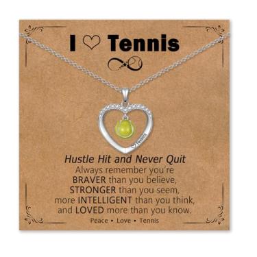 Imagem de PODLEV Colar de vôlei, beisebol, basquete, futebol, softbol/tênis, presentes para mulheres e meninas - pingente de coração cintilante 40,6 cm + 5 cm corrente ajustável acessórios esportivos joias