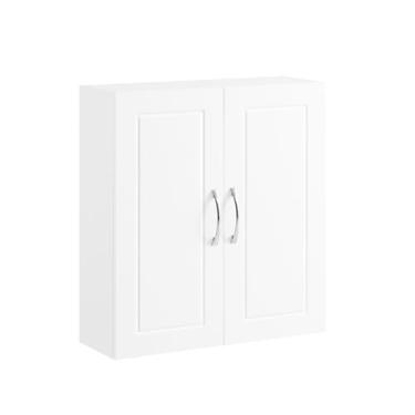 Imagem de SoBuy Armário de parede de banheiro estreito, armário de armazenamento sobre o vaso sanitário, armário de parede de banheiro com portas e prateleiras ajustáveis, organizador de armário de remédios