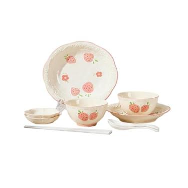 Imagem de Prato de cerâmica resistente ao calor colorido para uso doméstico requintado esmaltado - 2 pessoas - conjunto de 10 peças