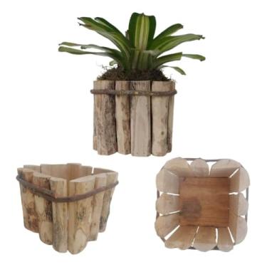 Imagem de Cachepot Quadrado Rustico Madeira De Cafe Para Flores Tam. G