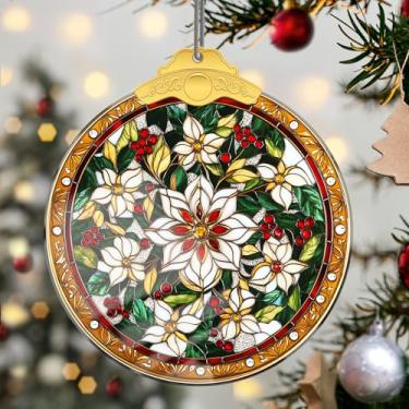 Imagem de Enfeites de Natal, flores de cristal, enfeites de árvore de Natal feitos à mão, decoração de carro e casa - presentes de Natal, decoração de artesanato em acrílico, ideias de troca de presentes para