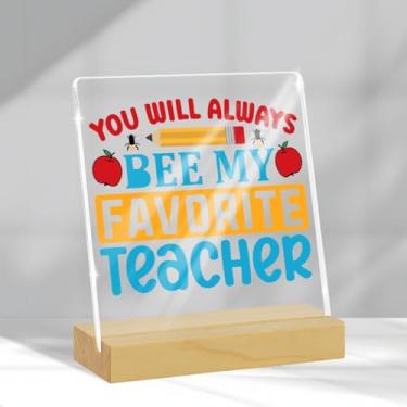 Imagem de Generic Placa decorativa acrílica - 10 x 10 cm - Tema moderno de professor - Vermelho - Tampo de mesa - Presente ideal para aniversários, Natal