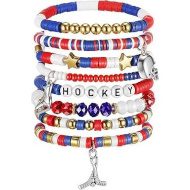 Imagem de KLSKLYL 【Conjunto de 8 peças de pulseiras Super Bowl】 Pulseiras com tema esportivo para dia de jogo – Conjunto de miçangas unissex de futebol, basquete, vôlei e beisebol, One Size, Argila de polímero