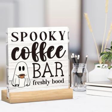 Imagem de Decorações de Halloween para casa, decoração de outono, presentes de Halloween para mulheres, homens, café assustador, acrílico, decoração de mesa, placa para casa de fazenda, banheiro, cozinha