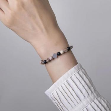 Imagem de Pulseira de contas feita à mão para homens e mulheres, cordão elástico com pedra natural e contas de destaque, joia de pulso ajustável, 7.68Inches, Ágata, Sem Pedra Preciosa