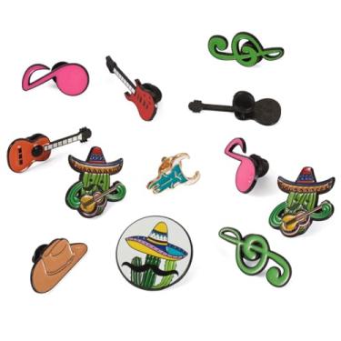 Imagem de Magibeads Broche de lapela de liga de cowboy ocidental, 16 peças, distintivo, cacto, notas musicais, instrumento musical, violão, para mochila, roupas, vestido, uniforme, lona, bolsa, ornamentos