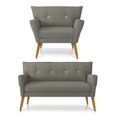 Imagem de Kit 01 Namoradeira 02 Lugares E 01 Poltrona Anitta Linho Grafite A26