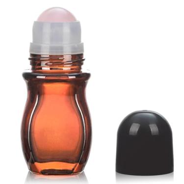 Imagem de RAMFIYN Frascos grandes de vidro âmbar de 30 ml para óleos essenciais, perfume, aplicador de bola de rolo de quartzo, recipientes vazios de desodorante com bola de cristal