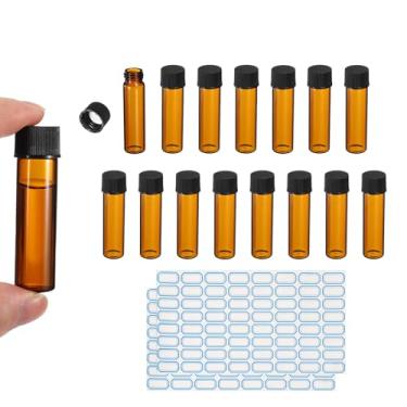 Imagem de PATIKIL Frascos de vidro âmbar de 8 ml, pacote com 15 frascos de amostra com tampa de rosca, frasco de mídia reagente com rótulos, frasco de vidro líquido à prova de vazamento para laboratório
