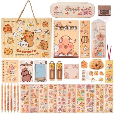 Imagem de Capivara Conjunto de papelaria para presente com caixa - Cesta de presente de diário e estudo para Natal, aniversário, capivara, artigos de festa, enchimentos, sacos de brindes, escola, escritório