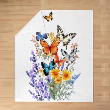 Imagem de Feelyou Cobertor de flanela de borboleta de pelúcia felpudo girassol lavanda cobertor de lã para meninos colorido floral pelúcia leve manta de sofá 127 x 152 cm para cama, sofá, cadeira e sala de