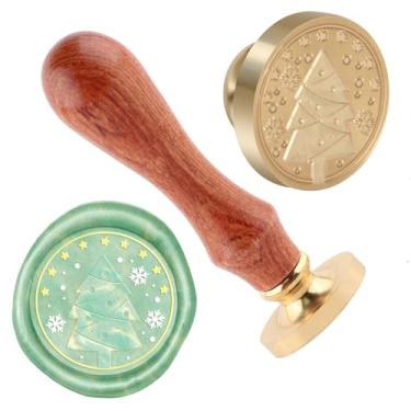 Imagem de Selo de cera de Natal Carimbo de selagem de árvore de Natal latão e uma alça de madeira carimbos cabeça para cartões de natal convites de festa carta envelope cartões de felicitações presentes