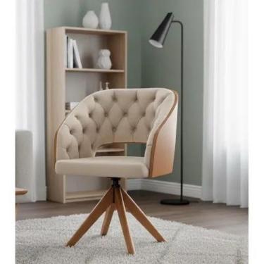 Imagem de Poltrona Decorativa Giratoria Mari Laminada com pés de Madeira Capiton