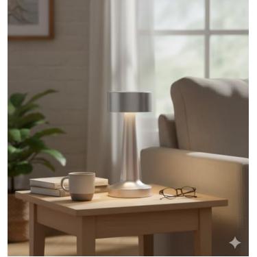 Imagem de Candeeiro de mesa de Metal dourado Candeeiro de toque LED sem fio recarregável Usb Luminárias de Mesa (Prata Brilhante)