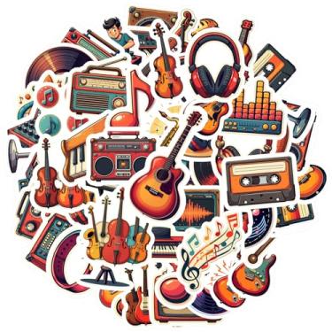 Imagem de 70 peças de adesivos de instrumentos musicais retrô para instrumentos de áudio, papelaria, adesivos de vinil musicais para celular, laptop, scrapbook, bicicleta, laptop, bagagem, álbum de recortes