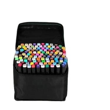 Imagem de KIT 24/36/48/60/80 Estojo Bolsa Caneta Marcadores Com Ponta Dupla Tampa Com NÚMERO DE CORES (100 Cores Preto)