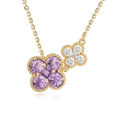 Imagem de LOLAR RAY Colar com pingente sedutor, banhado a ouro 14 K, com flor de ameixa dupla, com artesanato requintado, um presente de joia cativante para mulheres, Latão, Sem Pedra Preciosa