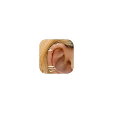 Imagem de 5 peças de brincos de orelha para mulheres, brincos de pressão falsos, cartilagem não perfurada, hélice, joias, presentes, meias femininas de Natal