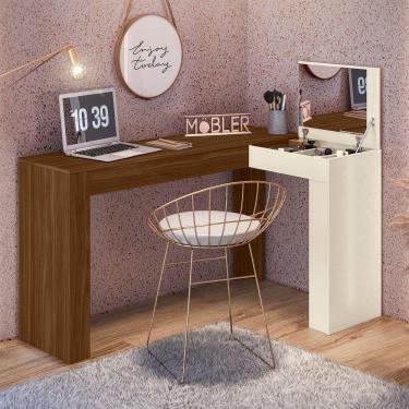 Imagem de Escrivaninha Penteadeira Camarim De Canto Com Espelho Jade Freijó-off White - Mabe Magazine