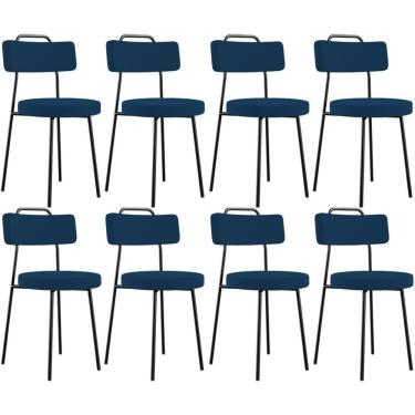 Imagem de Kit 08 Cadeiras Decorativas Estofada Sala De Jantar Barcelona L02 Suede Azul Marinho - Lyam Decor