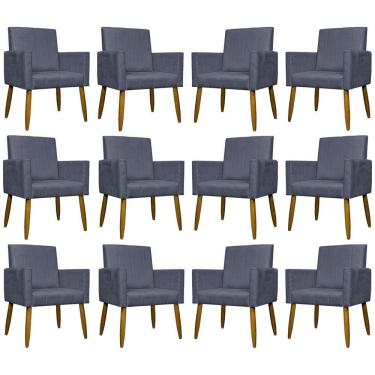 Imagem de Kit 12 Poltronas Decorativas Mari Pé Palito Castanho - Cinza Suede