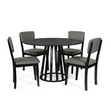 Imagem de Mesa De Jantar Redonda Gabi Preta Com 4 Cadeiras Estofadas Ella Preto/cinza