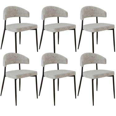 Imagem de Kit 06 Cadeiras Estofada Para Sala De Jantar Serena Preto C01 Linho Lautrec Off White - Lyam Decor
