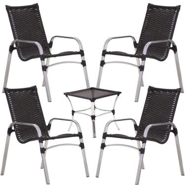 Imagem de Jogo De 4 Cadeiras Emily Em Alumínio E Mesa De Centro Trama Tabaco